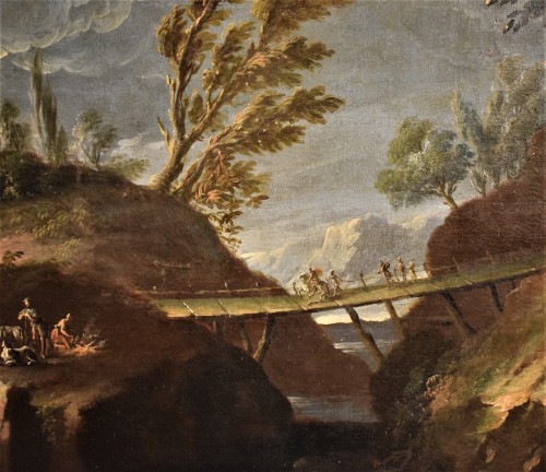 XVIIe siècle - Grand Paysage du Lac animé - école Romaine, cercle de Salvator Rosa